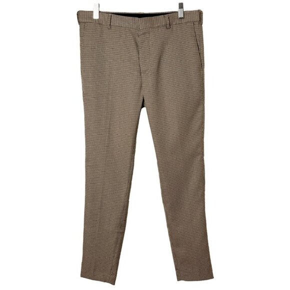 H&M Women's Skinny Fit Suit Pants Size 26 Houndstooth Plaid Beige Woven Trousers - Picture 1 of 9